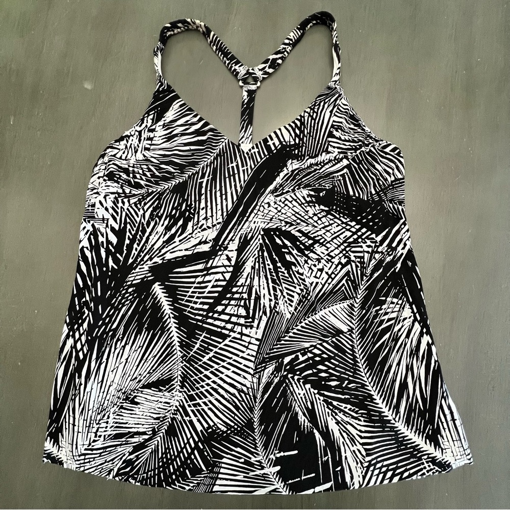 Aqua Green Black & White Racerback Geometric Boho Print Tankini Swimsuit XL
